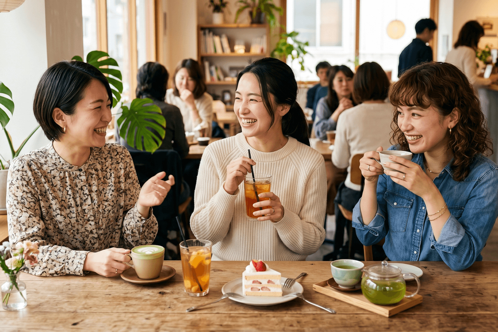カフェで談笑する日本人女性たち